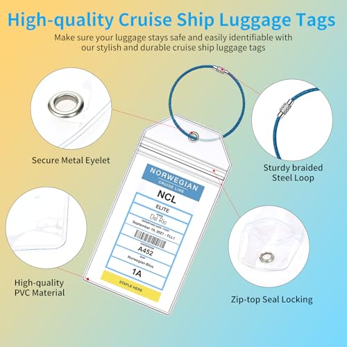XIANGXING NCL Cruise Luggage Tag Holders, Zip Seal Clear Cruise Ships Luggage Tags Holder with Steel Loops Fit for Norwegian NCL Cruise Line Ship & Itineraries Tags in 2024 & 2025 (8 Pcs with 7 Colors Ring) - Image 3