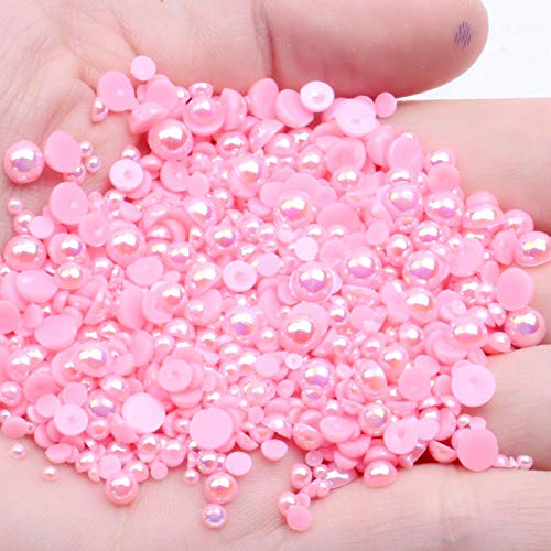 Dowarm 1000 Pieces Flatback Half Pearls, 4mm 6mm 8mm 10mm 12mm 14mm, Mix Size Flat Backed Round Half Pearls Beads for Crafts Jewelry, Loose Beads Gem (Pink AB) - Image 3