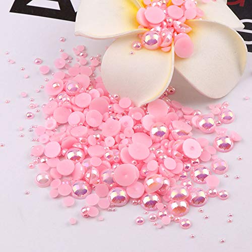 Dowarm 1000 Pieces Flatback Half Pearls, 4mm 6mm 8mm 10mm 12mm 14mm, Mix Size Flat Backed Round Half Pearls Beads for Crafts Jewelry, Loose Beads Gem (Pink AB) - Image 4