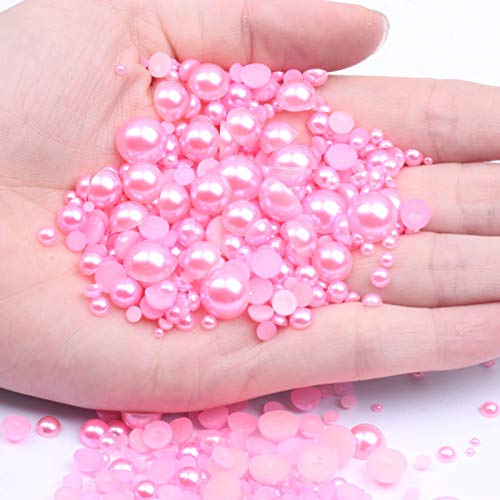 Dowarm 1000 Pieces Flatback Half Pearls, 4mm 6mm 8mm 10mm 12mm 14mm, Mix Size Flat Backed Round Half Pearls Beads for Crafts Jewelry, Loose Beads Gem (Pink AB) - Image 2