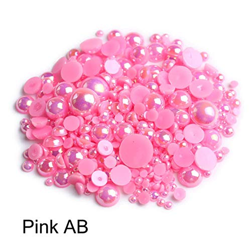 Dowarm 1000 Pieces Flatback Half Pearls, 4mm 6mm 8mm 10mm 12mm 14mm, Mix Size Flat Backed Round Half Pearls Beads for Crafts Jewelry, Loose Beads Gem (Pink AB) - Image 5