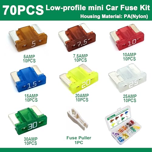 YIVCKOM 70PCS Car Automotive Fuses, Car Fuses Assortment Kit, Low-Profile Mini Auto Blade Fuses for Car, SUV, Truck, Camper，RV Accessories (5A/7.5A/10A/15A/20A/25A/30A Amp) - Image 2