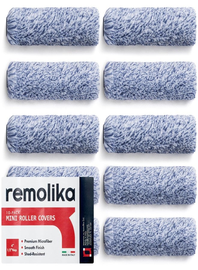 Remolika 10 - Pack 4 Inches Mini Paint Roller Covers for Smooth and Lint-Free Finish - 1/2 Nap - Made in Italy - Premium Microfiber Roller Naps for All Paints and Stains - Image 1