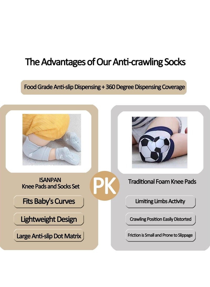 Bebiland 3PCS Unisex Baby Crawling Anti-Slip Knee Pads and Socks Set,Save Toddler Boy Girl 12-24 Months Knee and Ankle (M) - Image 3