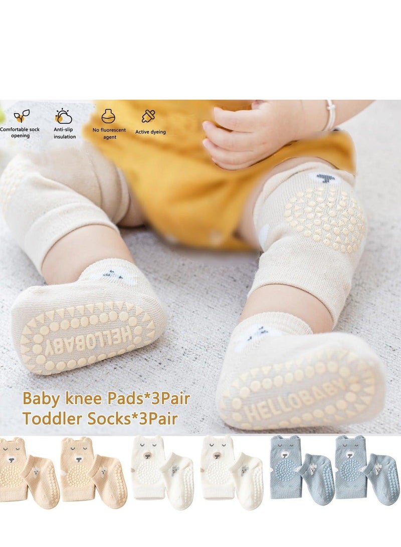 Bebiland 3PCS Unisex Baby Crawling Anti-Slip Knee Pads and Socks Set,Save Toddler Boy Girl 12-24 Months Knee and Ankle (M) - Image 4