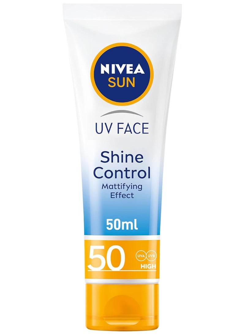 Nivea NIVEA SUN UV Face Shine Control SPF 50 Cream, Sun Cream Protects Against UVA/UVB Rays and Premature Skin Ageing, Sunscreen for Delicate Facial Skin, Tube 50ml  - Image 1