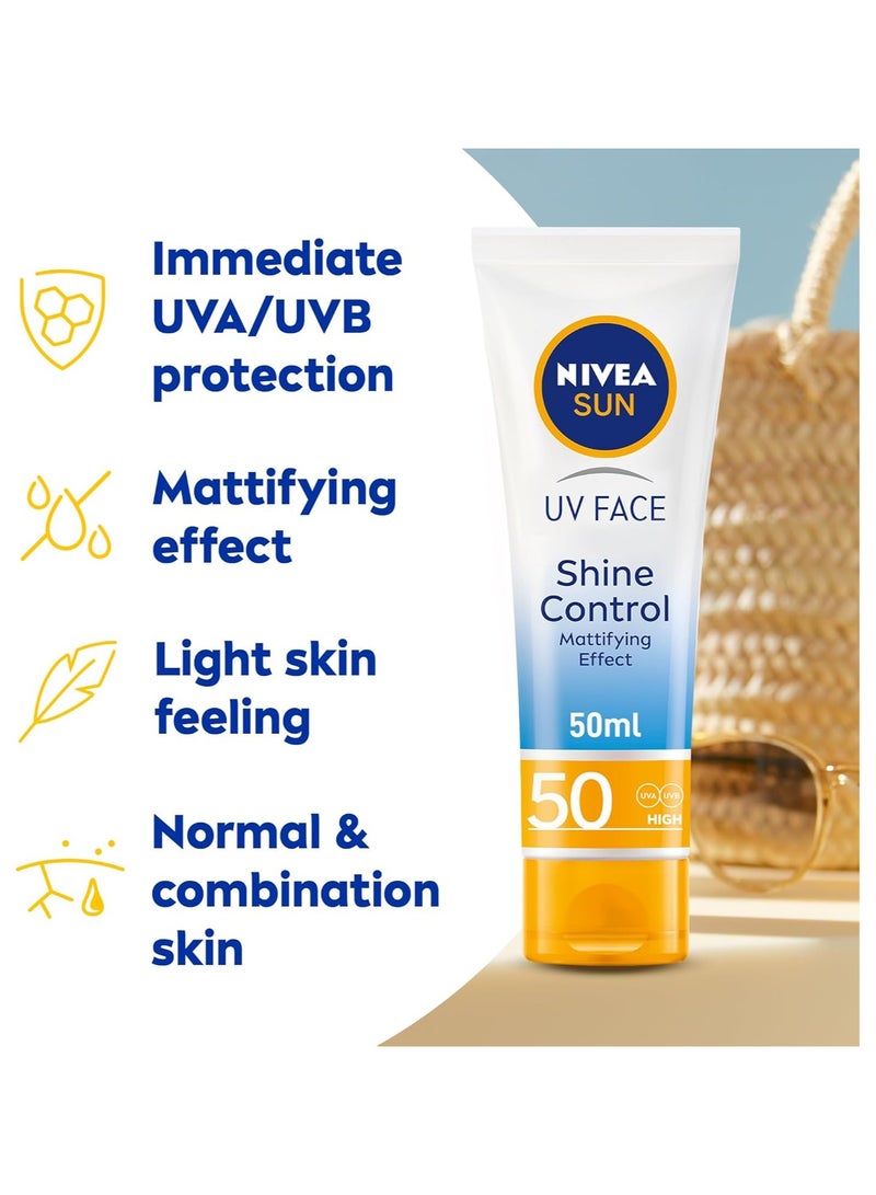 Nivea NIVEA SUN UV Face Shine Control SPF 50 Cream, Sun Cream Protects Against UVA/UVB Rays and Premature Skin Ageing, Sunscreen for Delicate Facial Skin, Tube 50ml  - Image 2