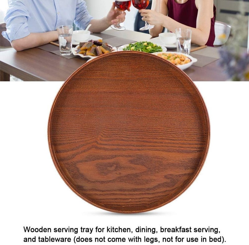comfrt Round Serving Tray, Natural Wood Food Tray for Breakfast, Tea, Coffee Table and Dining Table - Image 2