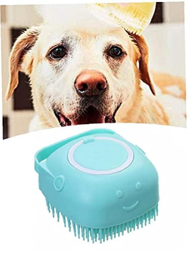 Pet Shampoo Brush: Blue Silicone Material - Shampoo Storage Function Pet Massage Brush for Cats and Dogs - Image 2