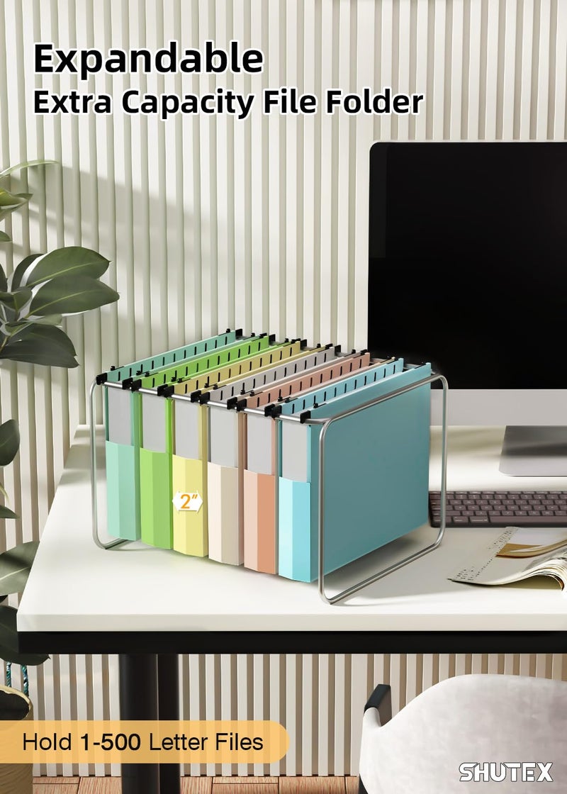 SHUTEX Extra Capacity Plastic Hanging File Folders,12 Pack Reinforced Hang Folder,Heavy Duty 2 Inch Expansion,Filing Cabinet Folders Letter Size for Bulk Files/Medical Charts (Morandi Colors) - Image 4