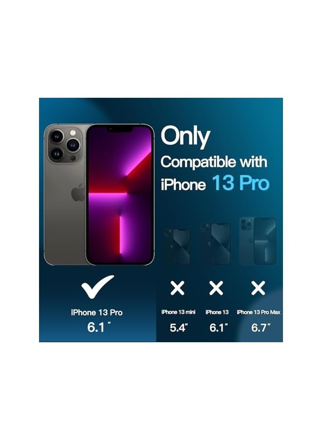 جي تيك جراب غير لامع 3 في 1 لهاتف iPhone 13 Pro مقاس 6.1 بوصة مع واقي شاشة من الزجاج المقوى مكون من قطعتين، وغطاء هاتف شفاف غير لامع مقاوم للصدمات (أزرق عاصف) - Image 2