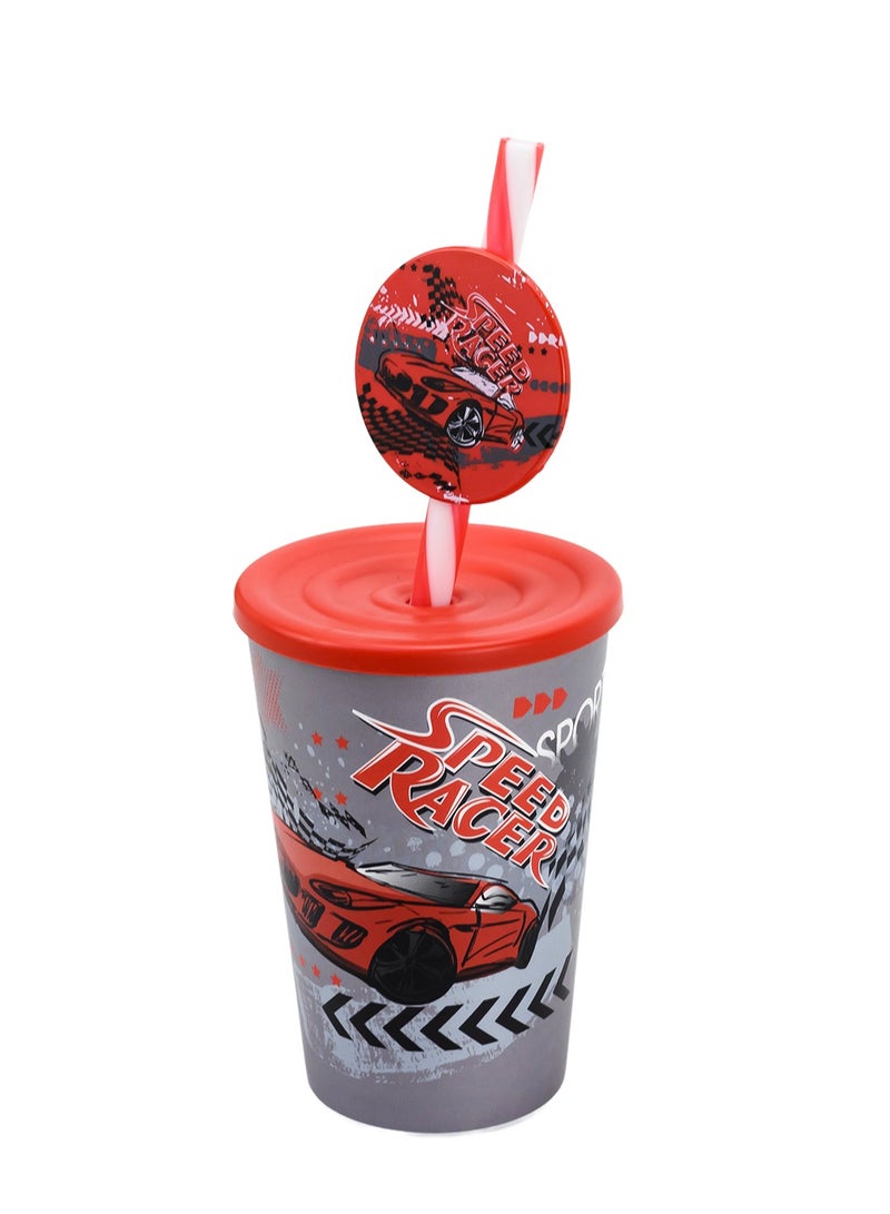 HEREVIN كوب أطفال هيرفين سعة 340 مل مزين برسومات سبيد ريسر مع قشة فاخرة - متعدد الألوان خالي من BPA من مادة البولي بروبيلين مع غطاء آمن - Image 2