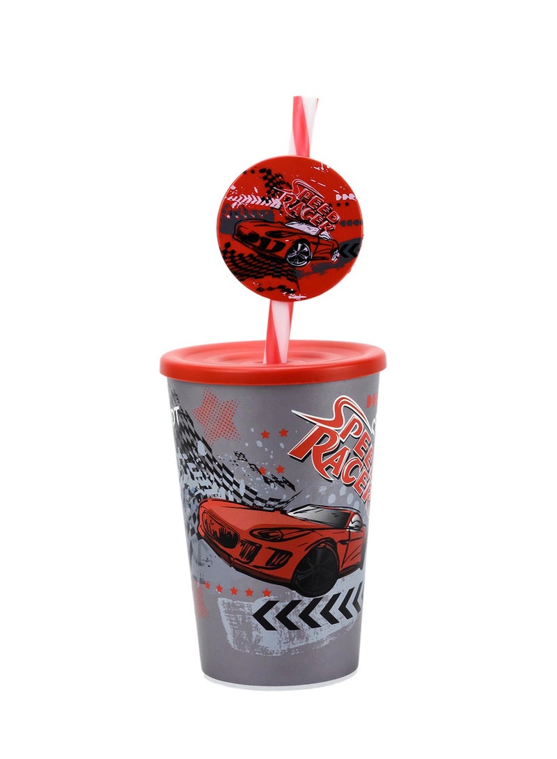 HEREVIN كوب أطفال هيرفين سعة 340 مل مزين برسومات سبيد ريسر مع قشة فاخرة - متعدد الألوان خالي من BPA من مادة البولي بروبيلين مع غطاء آمن - Image 5