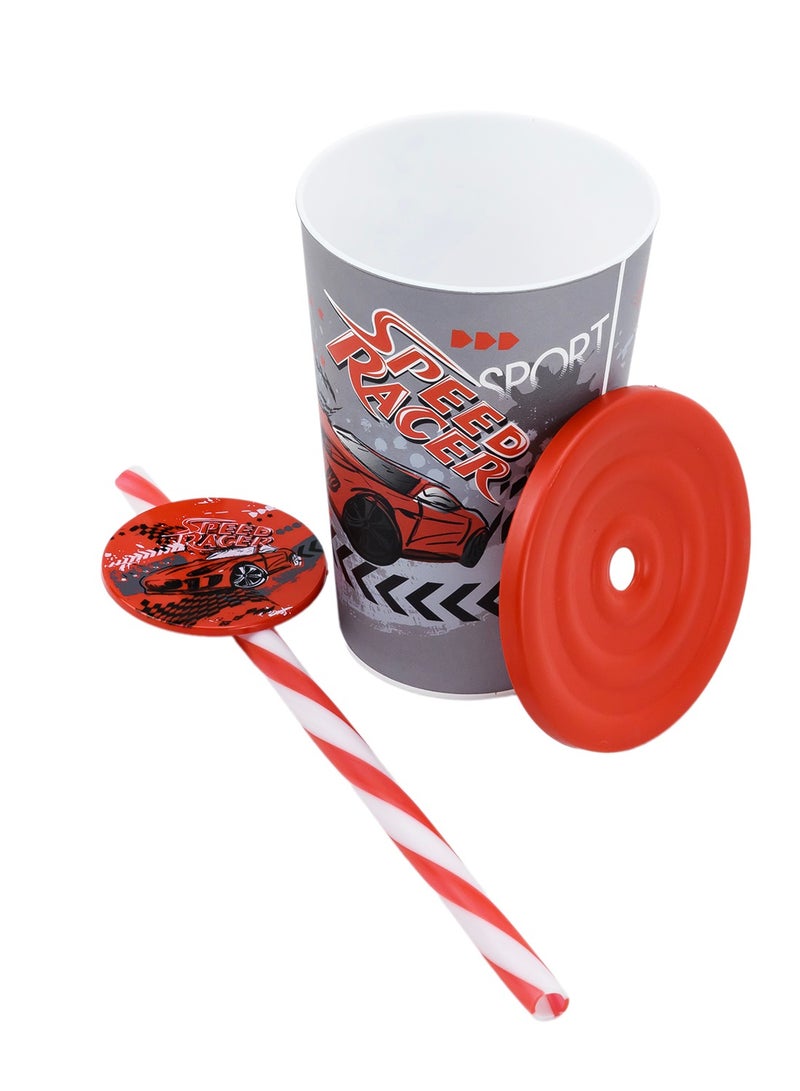 HEREVIN كوب أطفال هيرفين سعة 340 مل مزين برسومات سبيد ريسر مع قشة فاخرة - متعدد الألوان خالي من BPA من مادة البولي بروبيلين مع غطاء آمن - Image 3