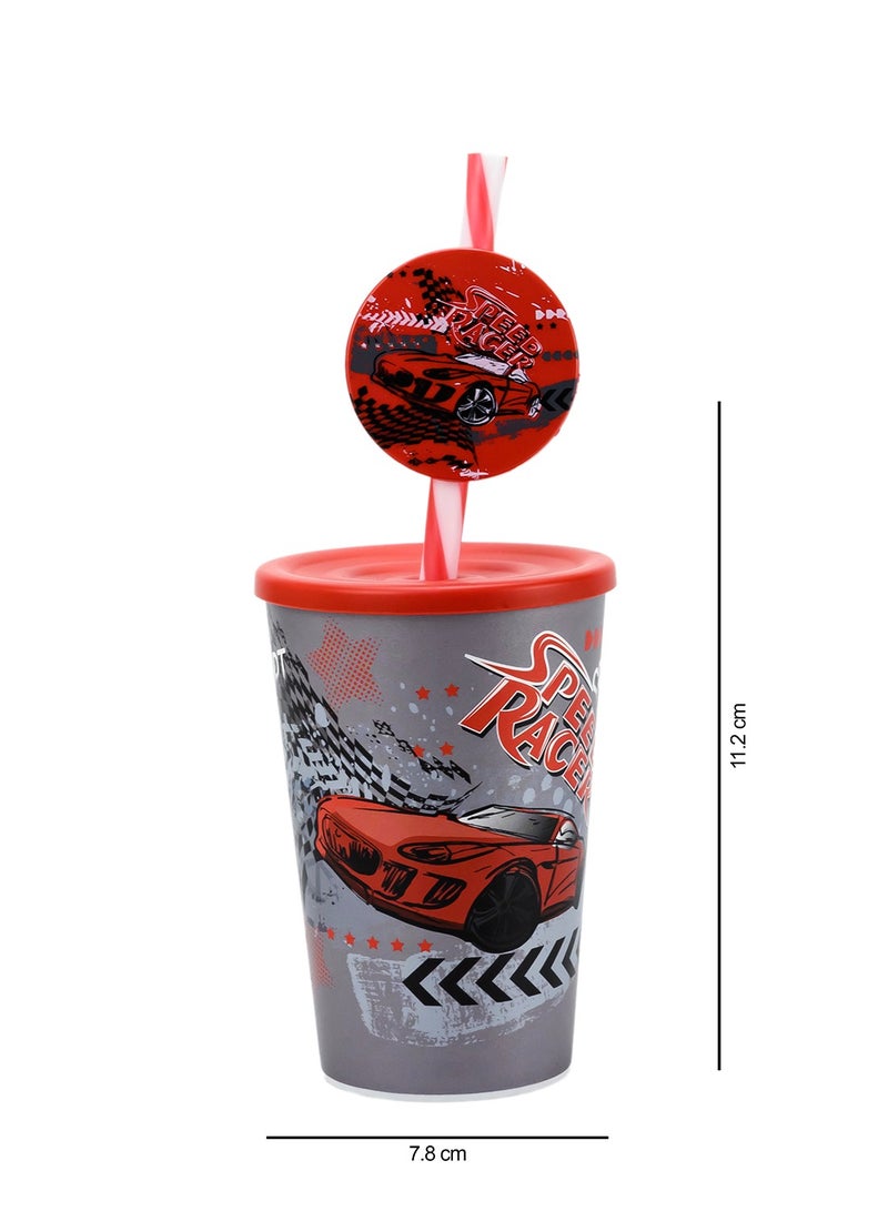 HEREVIN كوب أطفال هيرفين سعة 340 مل مزين برسومات سبيد ريسر مع قشة فاخرة - متعدد الألوان خالي من BPA من مادة البولي بروبيلين مع غطاء آمن - Image 4