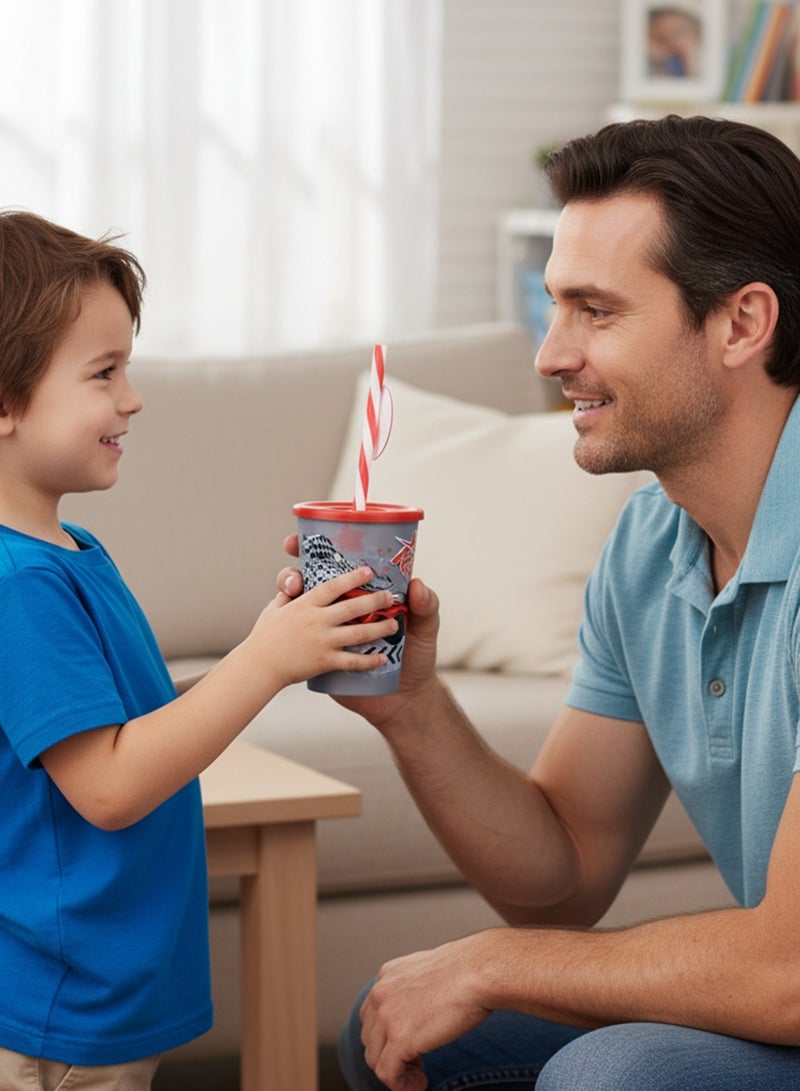 HEREVIN كوب أطفال هيرفين سعة 340 مل مزين برسومات سبيد ريسر مع قشة فاخرة - متعدد الألوان خالي من BPA من مادة البولي بروبيلين مع غطاء آمن - Image 3