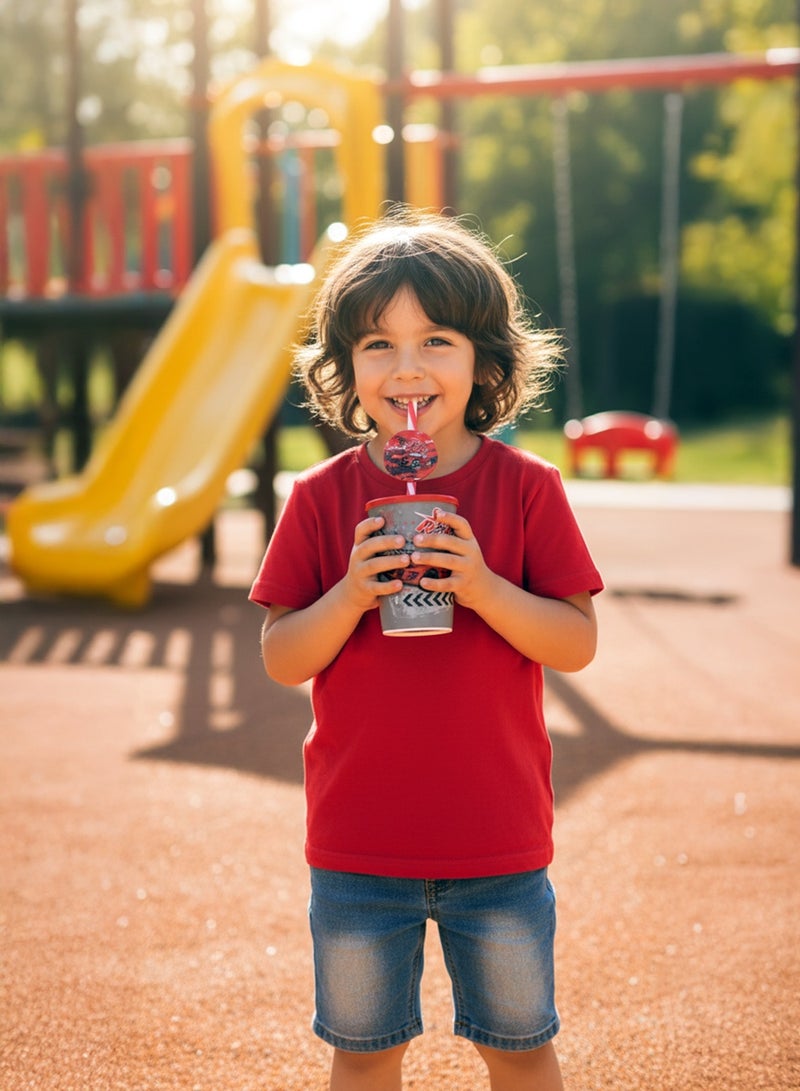 HEREVIN كوب أطفال هيرفين سعة 340 مل مزين برسومات سبيد ريسر مع قشة فاخرة - متعدد الألوان خالي من BPA من مادة البولي بروبيلين مع غطاء آمن - Image 5