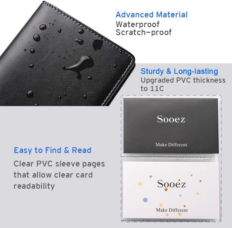 Sooez Leather Professional Business Card Book Holder Organizer, 240 Capacity Credit Card Booklet, PU Name Cards Holder Storage File for Men Women, Beige - Image 4
