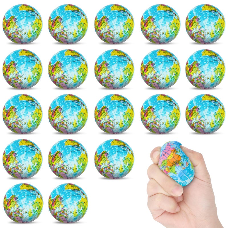 Atiloy Mini Globe Stress Balls 20 Pack Mini Earth Stress Balls Bulk Small Foam Squeeze Anxious Toy Globe Squishy Ball for Kids School Carnival Reward Football Party Decorations Supplies - Image 3