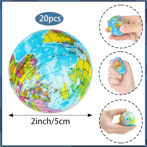 Atiloy Mini Globe Stress Balls 20 Pack Mini Earth Stress Balls Bulk Small Foam Squeeze Anxious Toy Globe Squishy Ball for Kids School Carnival Reward Football Party Decorations Supplies - Image 5