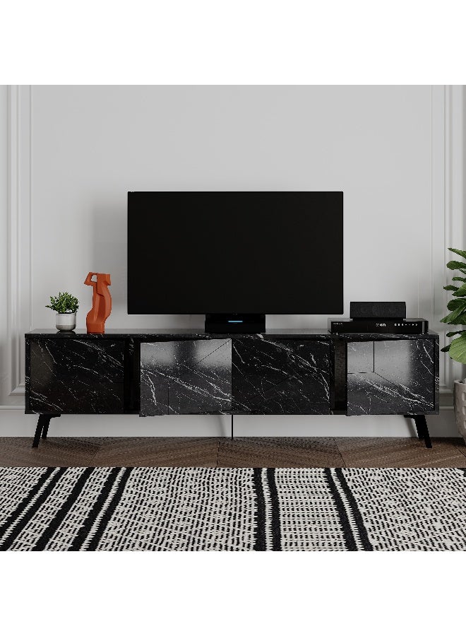 موراه هوم Dune TV Stand up to 70 Inches TVs | Modern TV Cabinet 4-Door | Modern TV Units for Living Room | Storage Cabinet | 180x29.6x50 CM (Black Marble) - Image 3