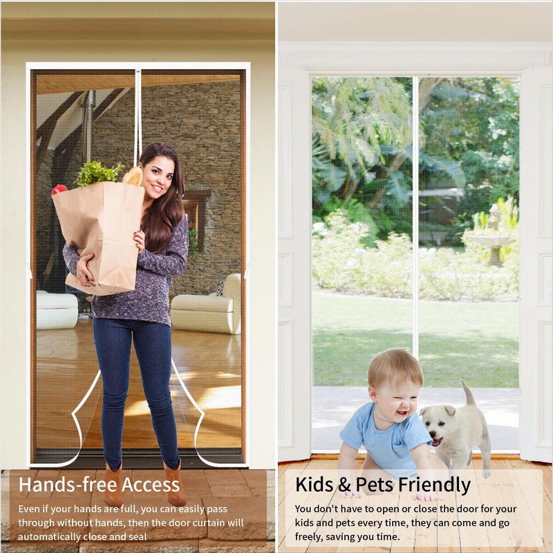 CHIYUNS White Screen Door Mesh Magnetic Closure Heavy Duty 32 x 80 inch, Self Closing Fiberglass Mosquito Net with Magnet for Doors, Bug Fly Screens Curtain for Doorway, Keep Bugs Out, Pet Friendly - Image 3