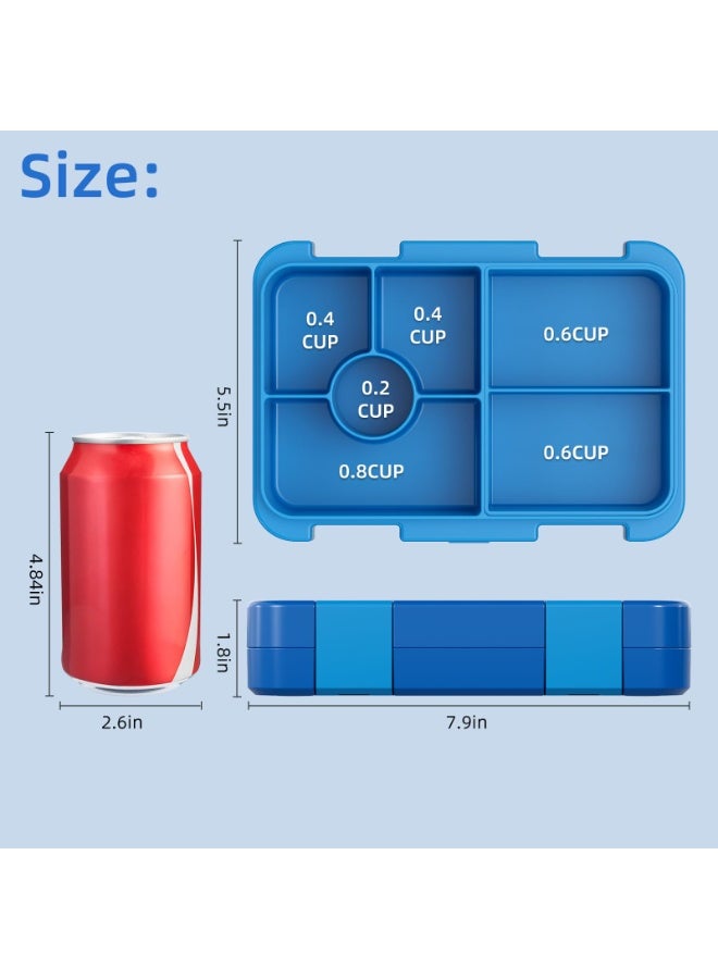 Kids Bento Lunch Box 810ml, 6-Compartment Food Container, BPA-Free PP, Microwave Dishwasher Safe Tray for School Snacks, Blue - Image 3