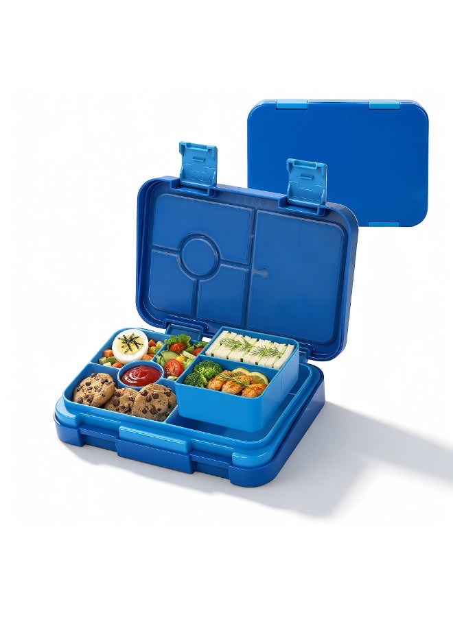 Kids Bento Lunch Box 810ml, 6-Compartment Food Container, BPA-Free PP, Microwave Dishwasher Safe Tray for School Snacks, Blue - Image 1