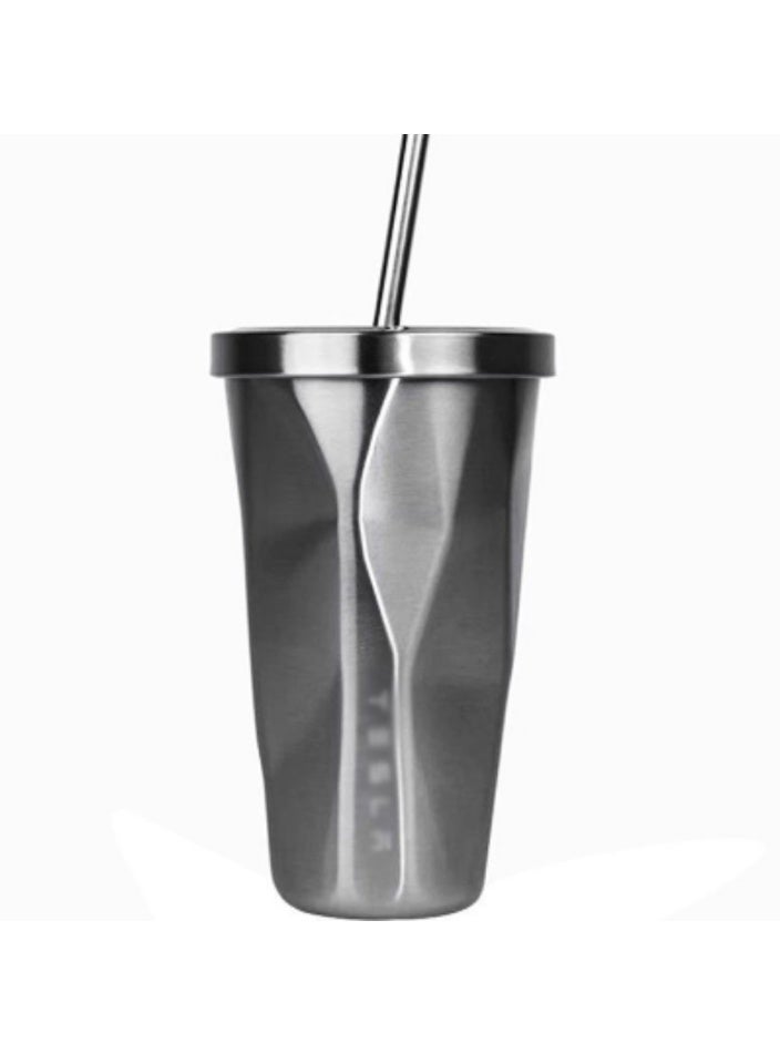 Tesla تسلا - كوب ستانلس ستيل مزخرف بتصميم أنيق، مع علبة هدايا متطابقة وقشة للترطيب الأنيق - Image 1