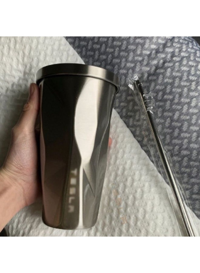 Tesla تسلا - كوب ستانلس ستيل مزخرف بتصميم أنيق، مع علبة هدايا متطابقة وقشة للترطيب الأنيق - Image 2