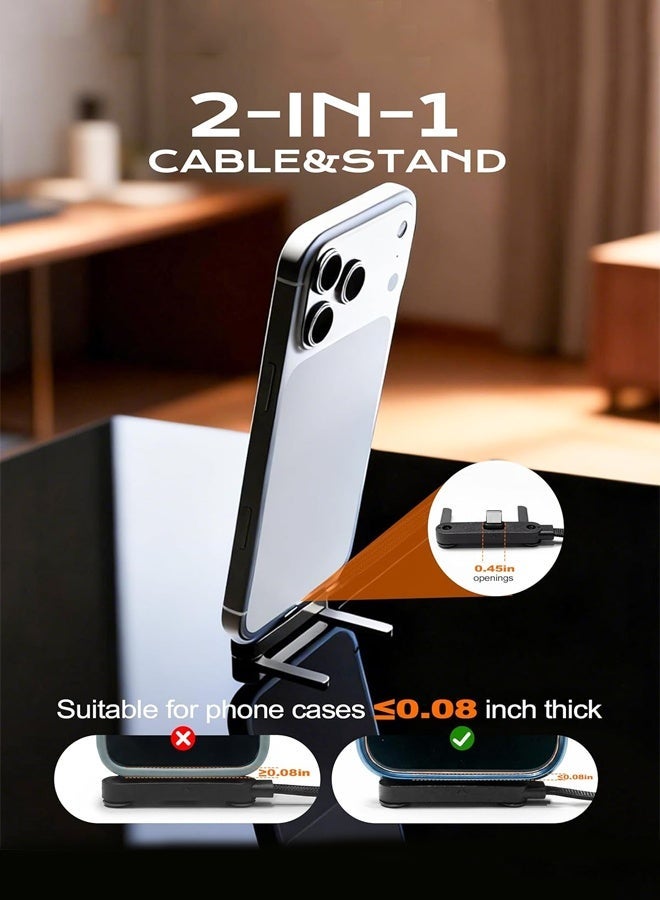 DAEVO Sideways Phone Charger, 2-in-1 Invisible Holder Charger Cable, 240w Fast Charging Cord with Built-in Phone Stand for Smartphones Tablets (A-C,1pcs) - Image 3