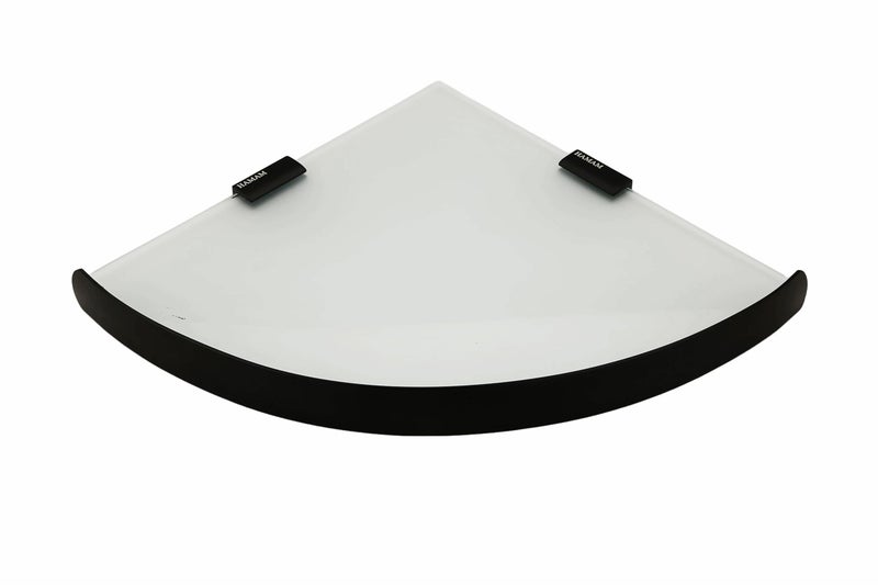 HAMAM Glass Corner Shelf Black for Bathroom, Kitchen Corner Shelf, Glass Shelf for Living Room Wall Mount with Pack of Screws (10x10 inches) - Image 1