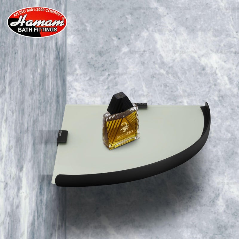 HAMAM Glass Corner Shelf Black for Bathroom, Kitchen Corner Shelf, Glass Shelf for Living Room Wall Mount with Pack of Screws (10x10 inches) - Image 3
