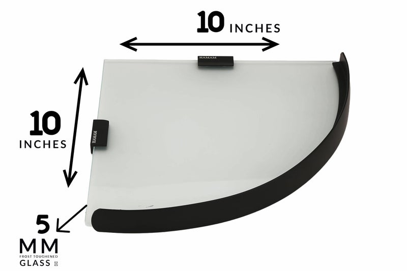 HAMAM Glass Corner Shelf Black for Bathroom, Kitchen Corner Shelf, Glass Shelf for Living Room Wall Mount with Pack of Screws (10x10 inches) - Image 2