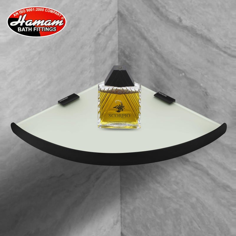 HAMAM Glass Corner Shelf Black for Bathroom, Kitchen Corner Shelf, Glass Shelf for Living Room Wall Mount with Pack of Screws (10x10 inches) - Image 4