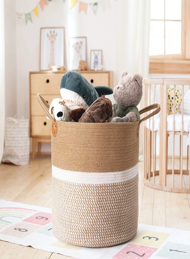 pepme Jute Cotton Laundry Basket, 16 inch Handcrafted Storage Bag for Home, Multi-Purpose Storage with Handle for Living Room Bathroom Laundry & Toys (White) - Image 2