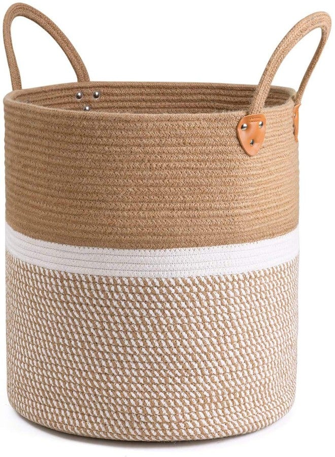 pepme Jute Cotton Laundry Basket, 16 inch Handcrafted Storage Bag for Home, Multi-Purpose Storage with Handle for Living Room Bathroom Laundry & Toys (White) - Image 1