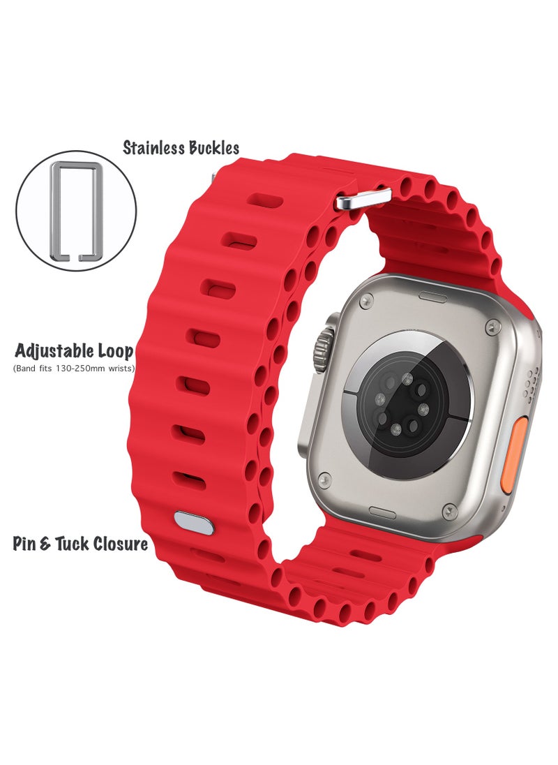ICARLUS - Ocean Band Compatible with Apple Watch Ultra Band 49/45/44/42mm Men Women, Soft Silicone Sport Band Replacement Strap for Apple Watch Ultra2/Ultra iWatch Series 9 8 7 SE 6 5 4 3 2 1 Red - Image 1