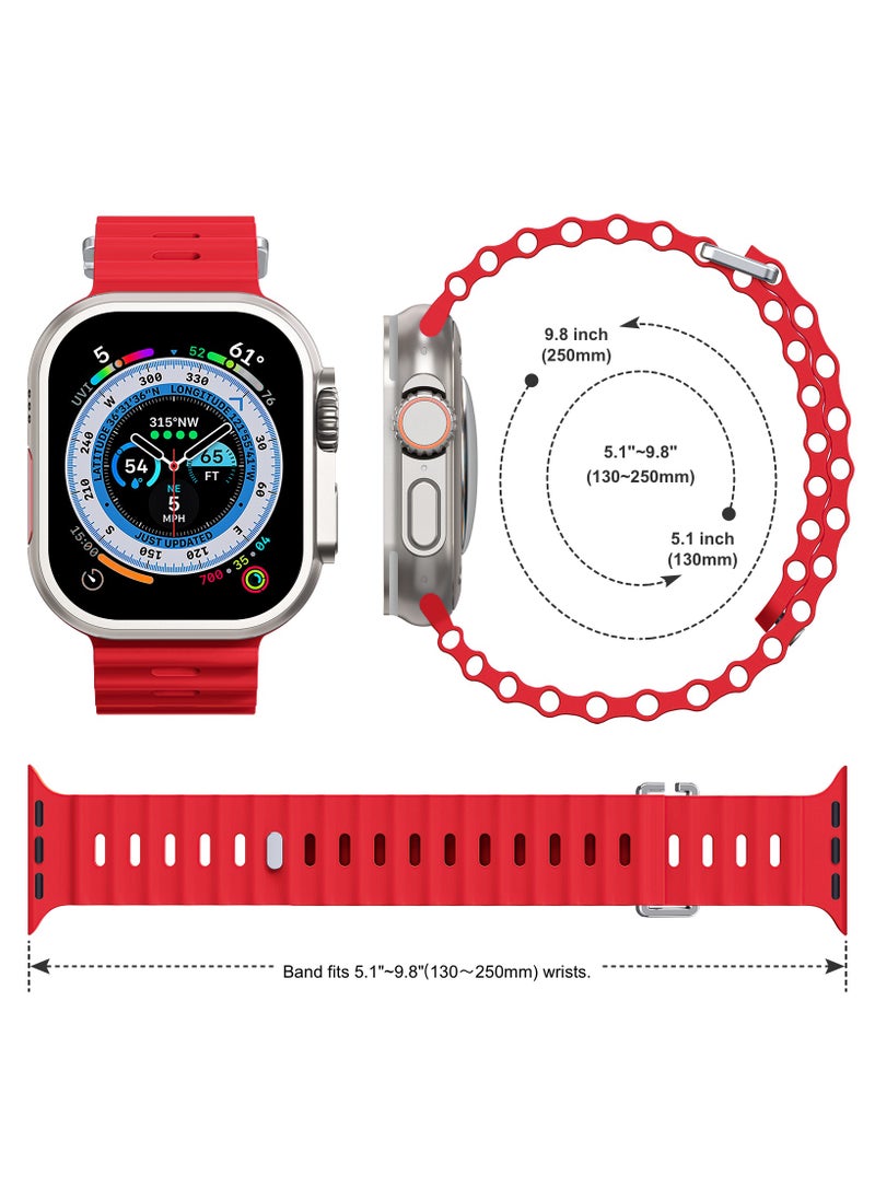 ICARLUS - Ocean Band Compatible with Apple Watch Ultra Band 49/45/44/42mm Men Women, Soft Silicone Sport Band Replacement Strap for Apple Watch Ultra2/Ultra iWatch Series 9 8 7 SE 6 5 4 3 2 1 Red - Image 1