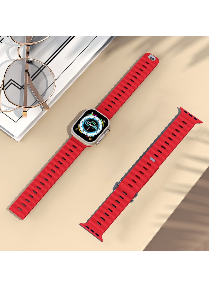 ICARLUS - Ocean Band Compatible with Apple Watch Ultra Band 49/45/44/42mm Men Women, Soft Silicone Sport Band Replacement Strap for Apple Watch Ultra2/Ultra iWatch Series 9 8 7 SE 6 5 4 3 2 1 Red - Image 1