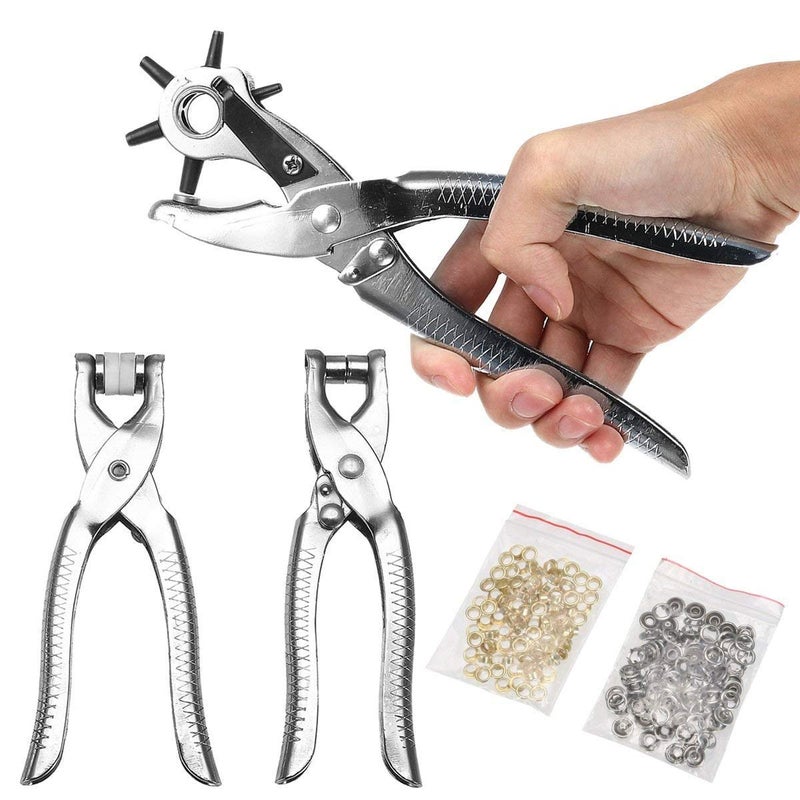 Hetkrishi Hetkrishi 3 in 1 Leather Belt Hole Punch Eyelet Pliers and Snap Button Setter Tool Kit Silver Set of 3  - Image 1
