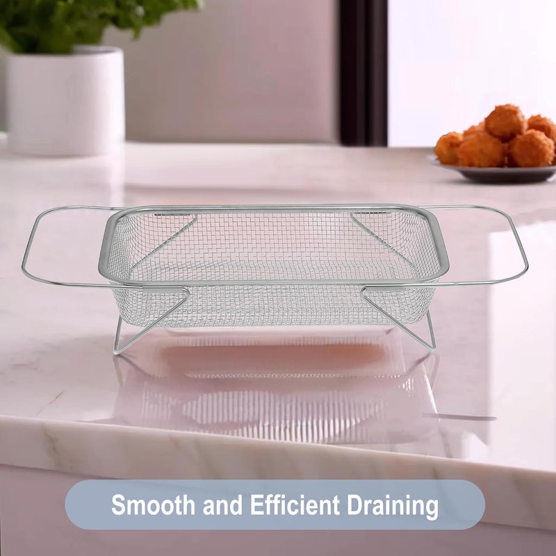 SWEEVAN 2inOne Stainless Steel Fruit Basket for Dining Table Deep Fryer Basket Cooking Mesh Strainer with Stand and Handle - Image 2