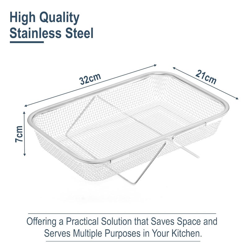 SWEEVAN 2inOne Stainless Steel Fruit Basket for Dining Table Deep Fryer Basket Cooking Mesh Strainer with Stand and Handle - Image 3