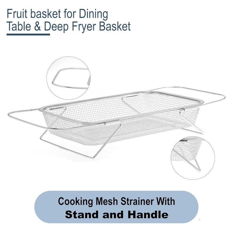 SWEEVAN 2inOne Stainless Steel Fruit Basket for Dining Table Deep Fryer Basket Cooking Mesh Strainer with Stand and Handle - Image 5
