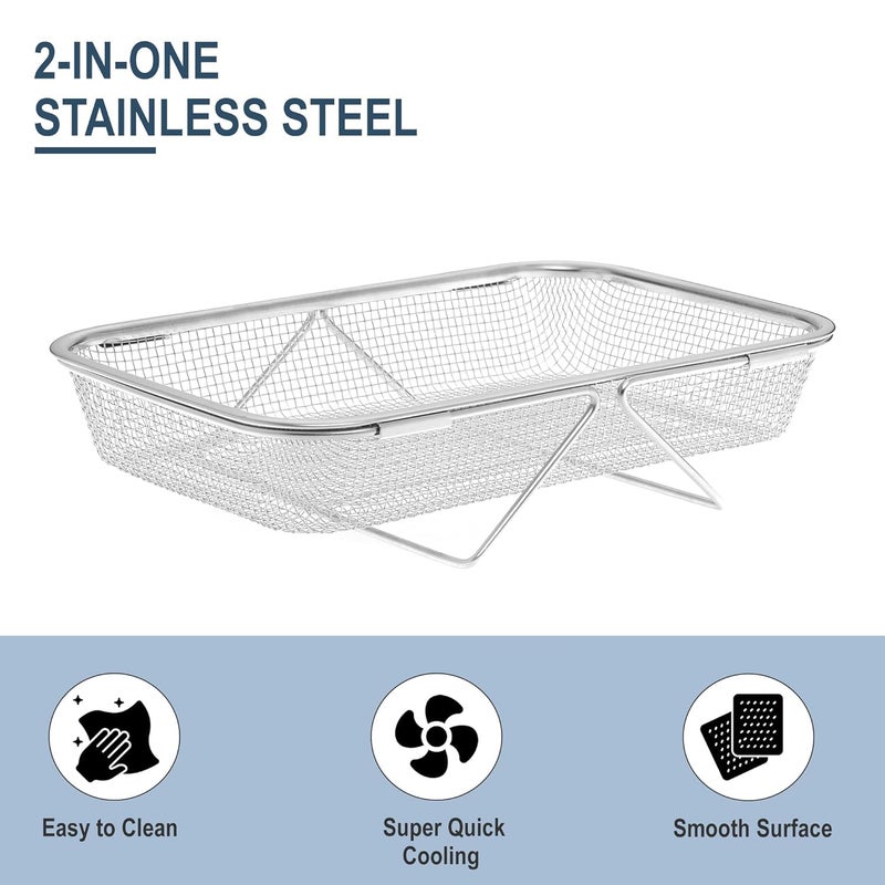SWEEVAN 2inOne Stainless Steel Fruit Basket for Dining Table Deep Fryer Basket Cooking Mesh Strainer with Stand and Handle - Image 4