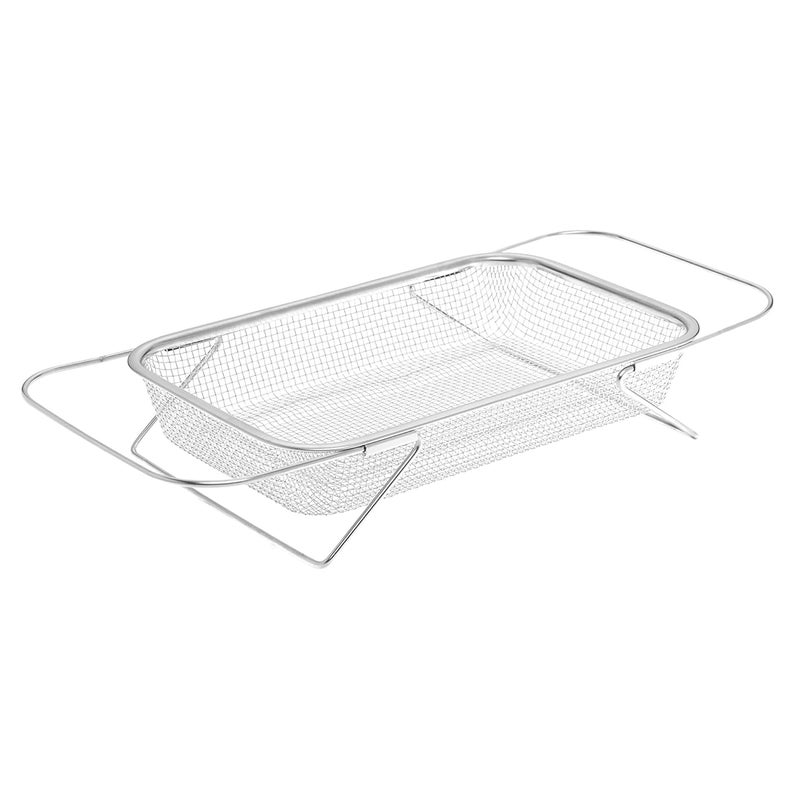 SWEEVAN 2inOne Stainless Steel Fruit Basket for Dining Table Deep Fryer Basket Cooking Mesh Strainer with Stand and Handle - Image 1