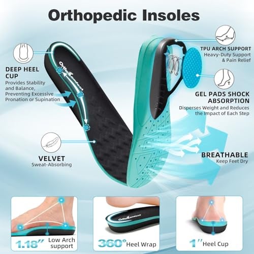 OrthoComfoot Men's Orthopedic Diabetic Wide Toe Box Leather Walking Shoes: Diabetic Orthotic Arch Support Achilles Tendonitis Fit Flat Feet Neuropathy Sneakers, High Arch Working Casual Laofers Black Size 10.5 - Image 5