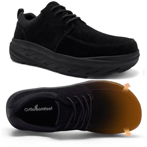 OrthoComfoot Men's Orthopedic Diabetic Wide Toe Box Leather Walking Shoes: Diabetic Orthotic Arch Support Achilles Tendonitis Fit Flat Feet Neuropathy Sneakers, High Arch Working Casual Laofers Black Size 10.5 - Image 1
