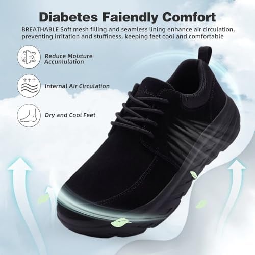 OrthoComfoot Men's Orthopedic Diabetic Wide Toe Box Leather Walking Shoes: Diabetic Orthotic Arch Support Achilles Tendonitis Fit Flat Feet Neuropathy Sneakers, High Arch Working Casual Laofers Black Size 10.5 - Image 4