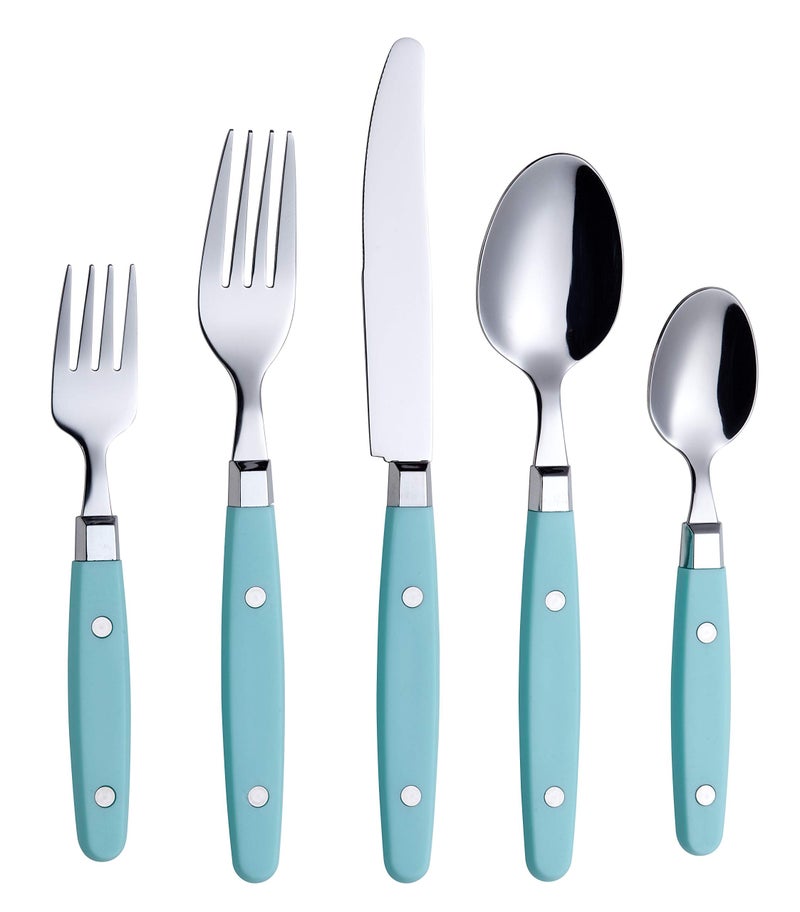 ANNOVA Silverware Set Stainless Steel Cutlery Color Handle With RivetRetro Flatware Turquoise 20 Pieces